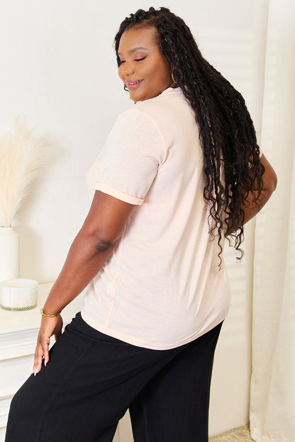 Pink Simply Love BE KIND graphic round neck T-shirt by Trendsi, featuring a cheerful watermelon design and casual fit.