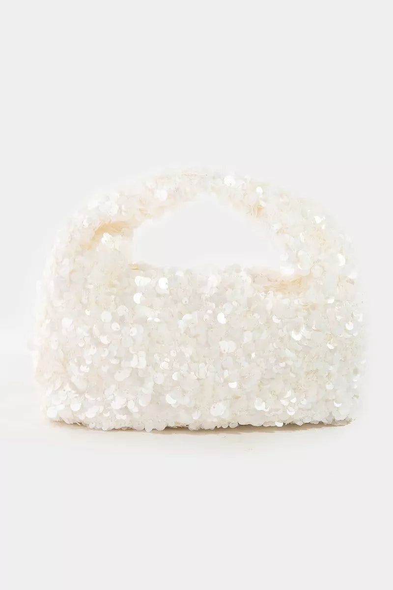 Gold Fame Full Sequin Hand Bag by Trendsi featuring shiny sequins and a stylish design for evening or special occasions.