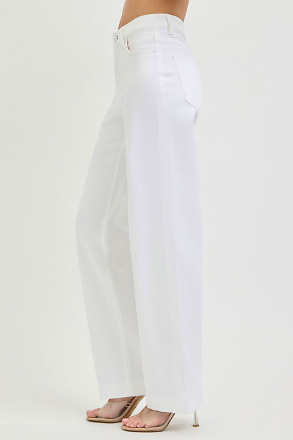 White Risen high-rise wide baggy pants by Trendsi, plus size, featuring a relaxed fit and comfortable style.