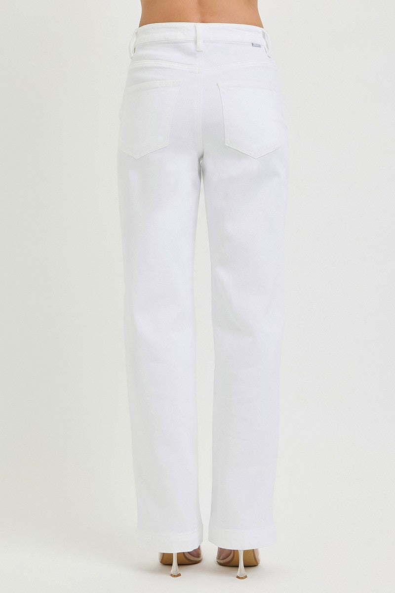 White RISEN full size high-rise wide baggy plus size pants by Trendsi, showing the relaxed fit and comfortable waistband.