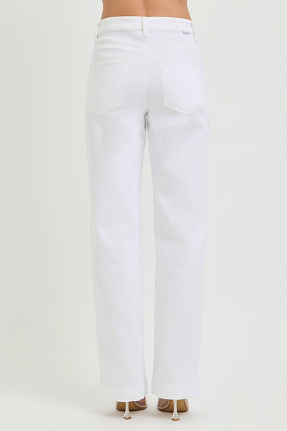 White RISEN full size high-rise wide baggy plus size pants by Trendsi, showing the relaxed fit and comfortable waistband.
