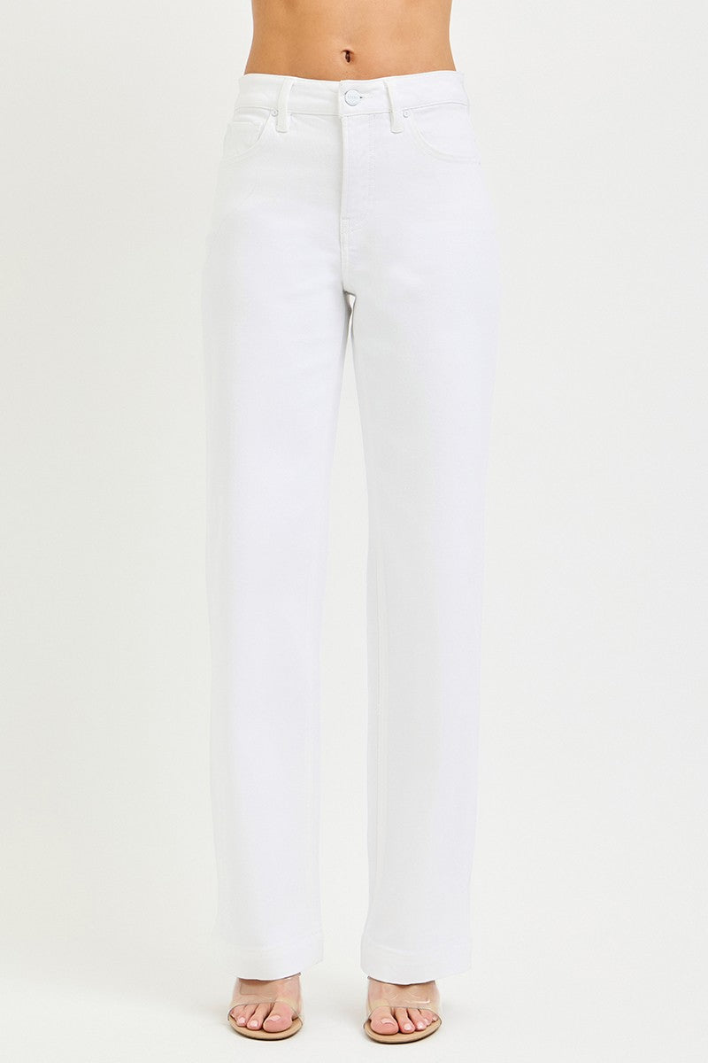 White RISEN full size high-rise wide baggy pants by Trendsi, plus size, with a relaxed fit and comfortable style.