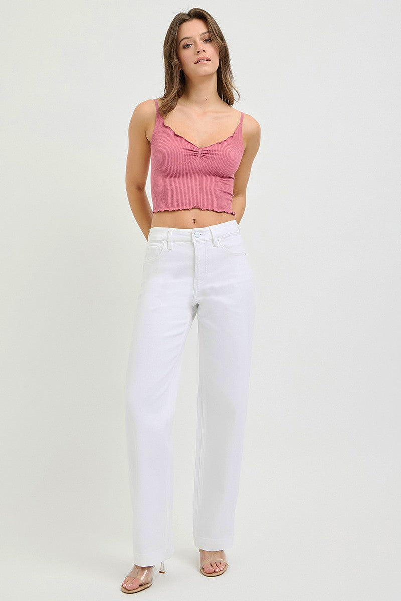 White Risen high-rise wide baggy pants by Trendsi, plus size, with a relaxed fit and comfortable, loose silhouette.