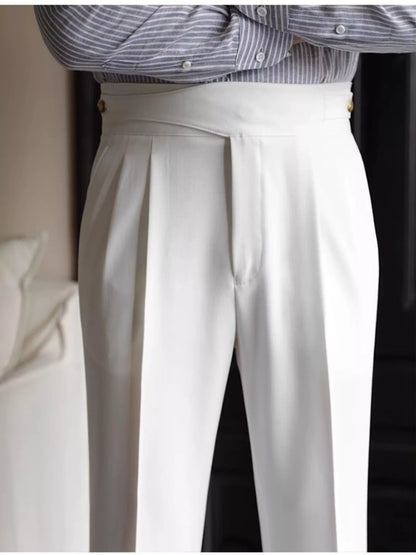 Men's white pleated wide-leg dress pants from Trendsi, featuring a tailored fit and classic style, shown on a neutral background.