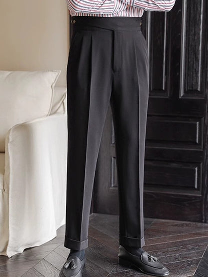 White men's pleated wide-leg dress pants by Trendsi, tailored fit with pleats and a relaxed wide-leg silhouette.