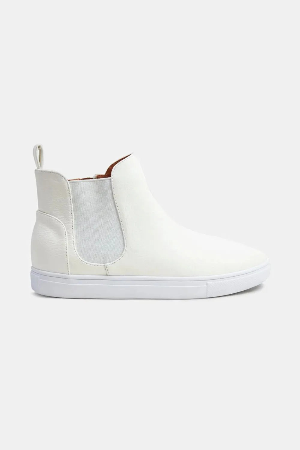 White Beast Fashion Faux Suede Sneakers with elastic side panels by Trendsi, showcasing stylish and comfortable casual footwear.