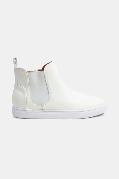 White Beast Fashion Faux Suede Sneakers with elastic side panels by Trendsi, showcasing stylish and comfortable casual footwear.