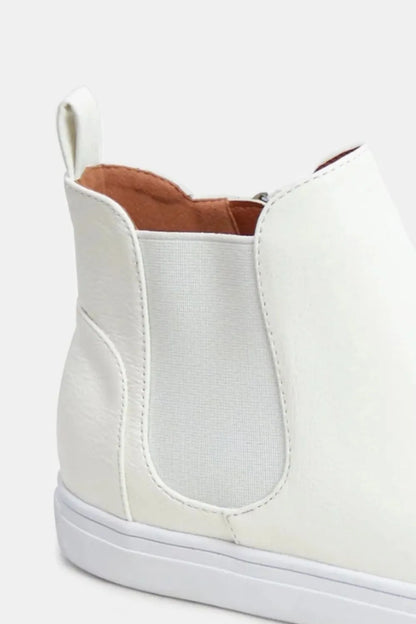 White Beast Fashion faux suede sneakers with elastic side panels and trendy design, perfect for casual and sporty looks.