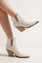 White Trendsi Beast Fashion pointed metal-tip toe block heel ankle boots, stylish footwear with sleek design and ankle height.