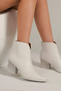 White Beast Fashion PU leather block heel boots with back zippers, featuring a stylish design and comfortable ankle fit.