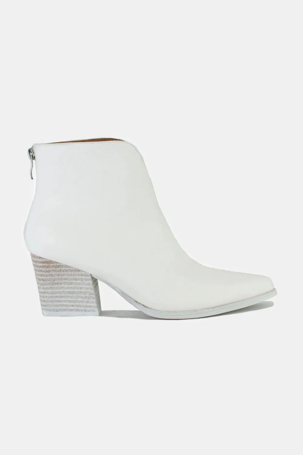 White Beast Fashion PU leather block heel boots with back zippers, stylish ankle boots for women.