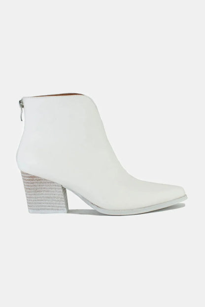 White Beast Fashion PU leather block heel boots with back zippers, stylish ankle boots for women.