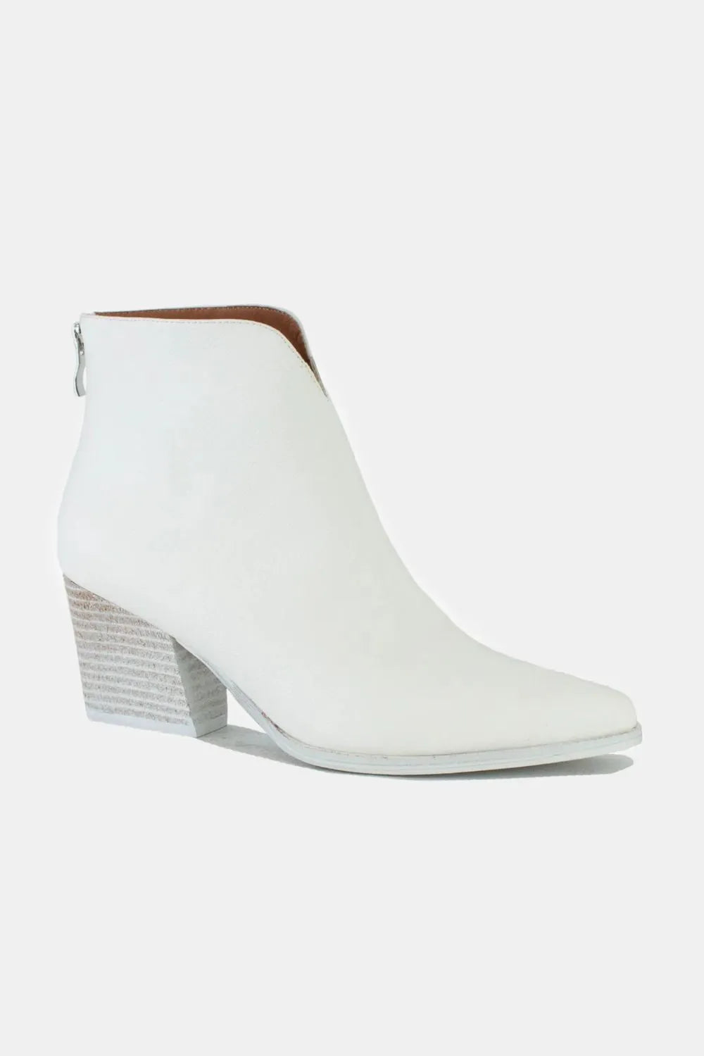 White Beast Fashion PU leather block heel boots with back zippers, stylish and trendy footwear by Trendsi.