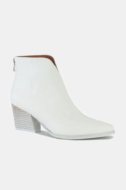 White Beast Fashion PU leather block heel boots with back zippers, stylish and trendy footwear by Trendsi.