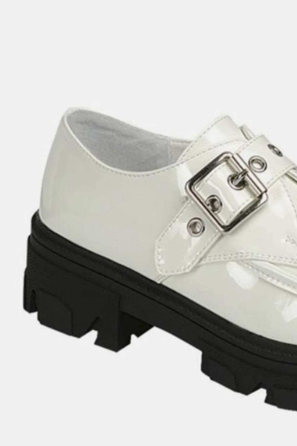 White Forever Link Buckled Platform Lug Sole Loafers by Trendsi, showing the stylish loafer with buckle detail and chunky lug sole.