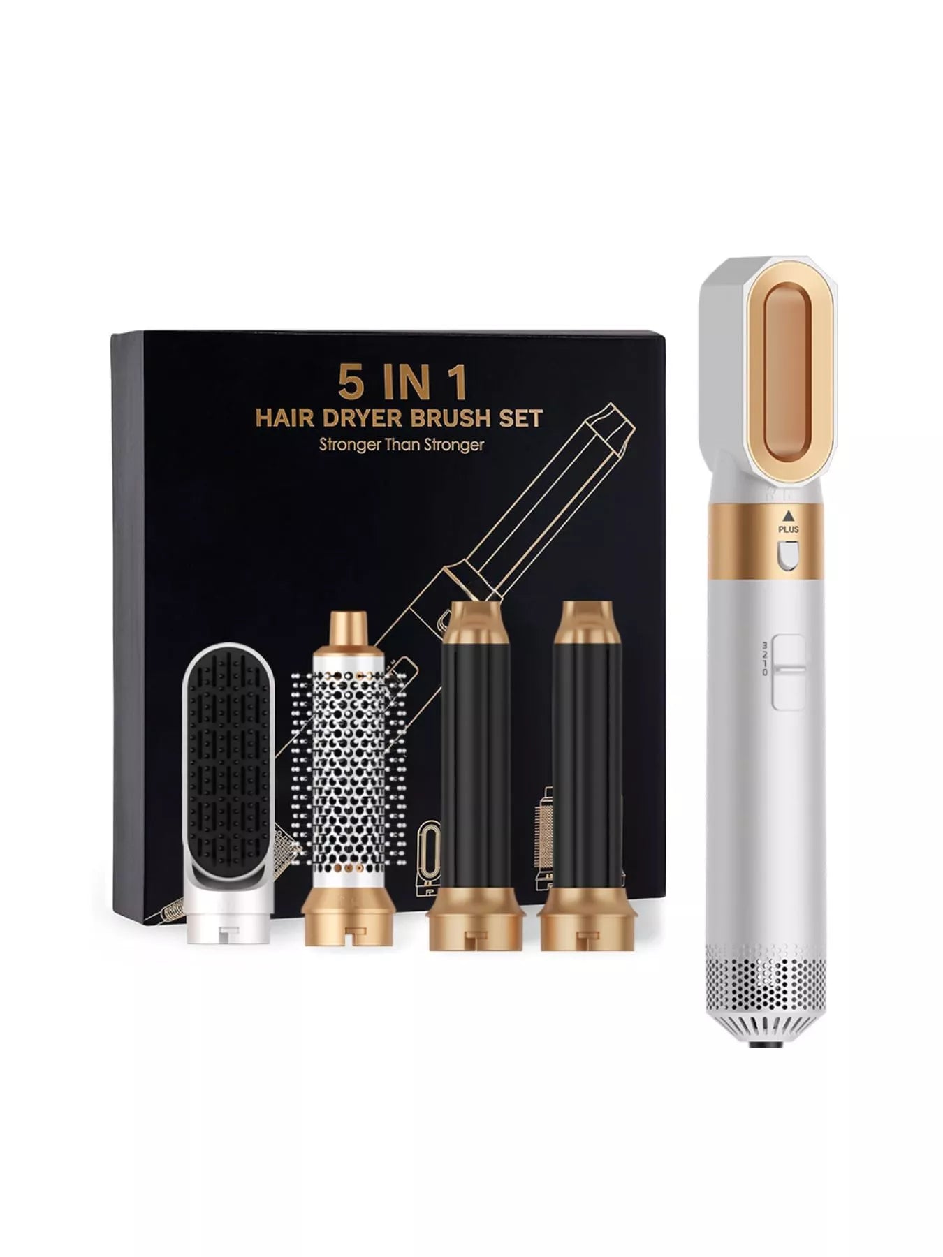 White 5-in-1 Interchangeable Hot Air Brush by Trendsi with European plug for versatile hair styling.