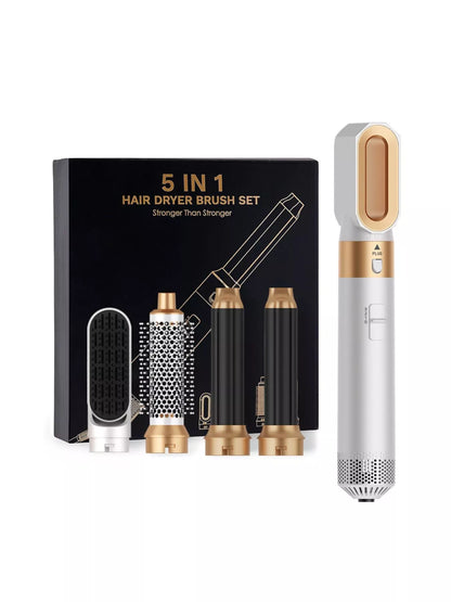 White 5-in-1 Interchangeable Hot Air Brush by Trendsi with European plug for versatile hair styling.
