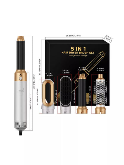 White Trendsi 5-in-1 interchangeable hot air brush with European plug for versatile styling and easy hair drying.