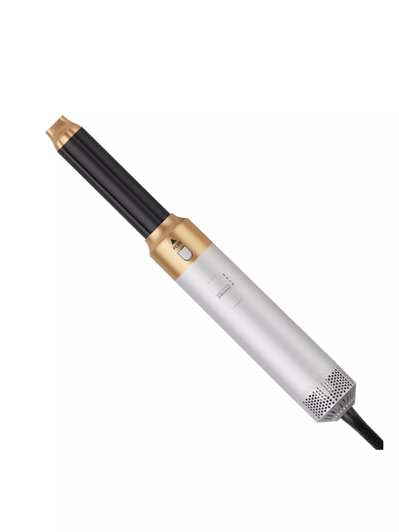Trendsi 5-in-1 Interchangeable Hot Air Brush in white with European plug, showing different attachment heads for versatile styling.