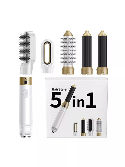 Trendsi 5-in-1 interchangeable hot air brush with white handle and European plug for versatile hair styling.