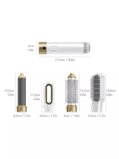 White 5-in-1 interchangeable hot air brush by Trendsi with European plug, versatile styling tool for smooth and voluminous hair.