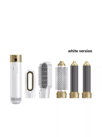 Trendsi 5-in-1 Interchangeable Hot Air Brush with European plug, showing various styling attachments for versatile hair styling.