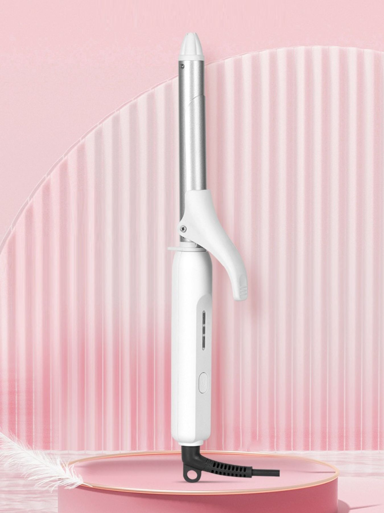 White Trendsi adjustable temperature curling iron with European plug, featuring a sleek design and ergonomic handle for easy styling.