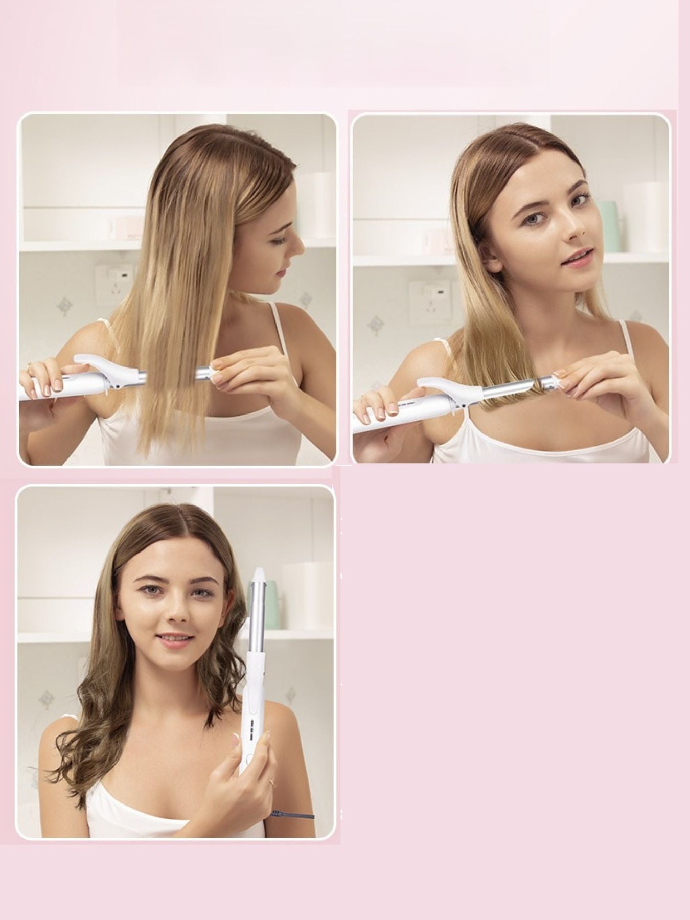 White adjustable temperature curling iron with European plug by Trendsi, featuring a sleek design and ergonomic handle.