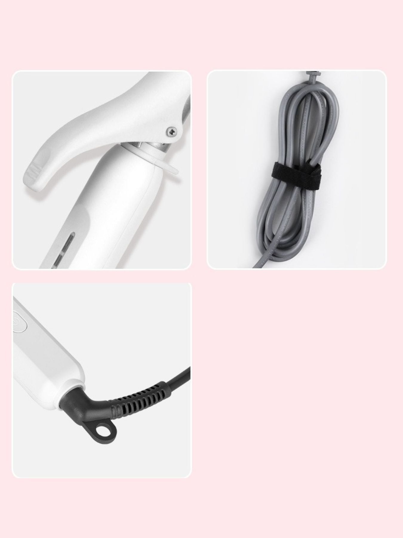 White adjustable temperature curling iron by Trendsi with European plug and ergonomic handle for versatile styling.