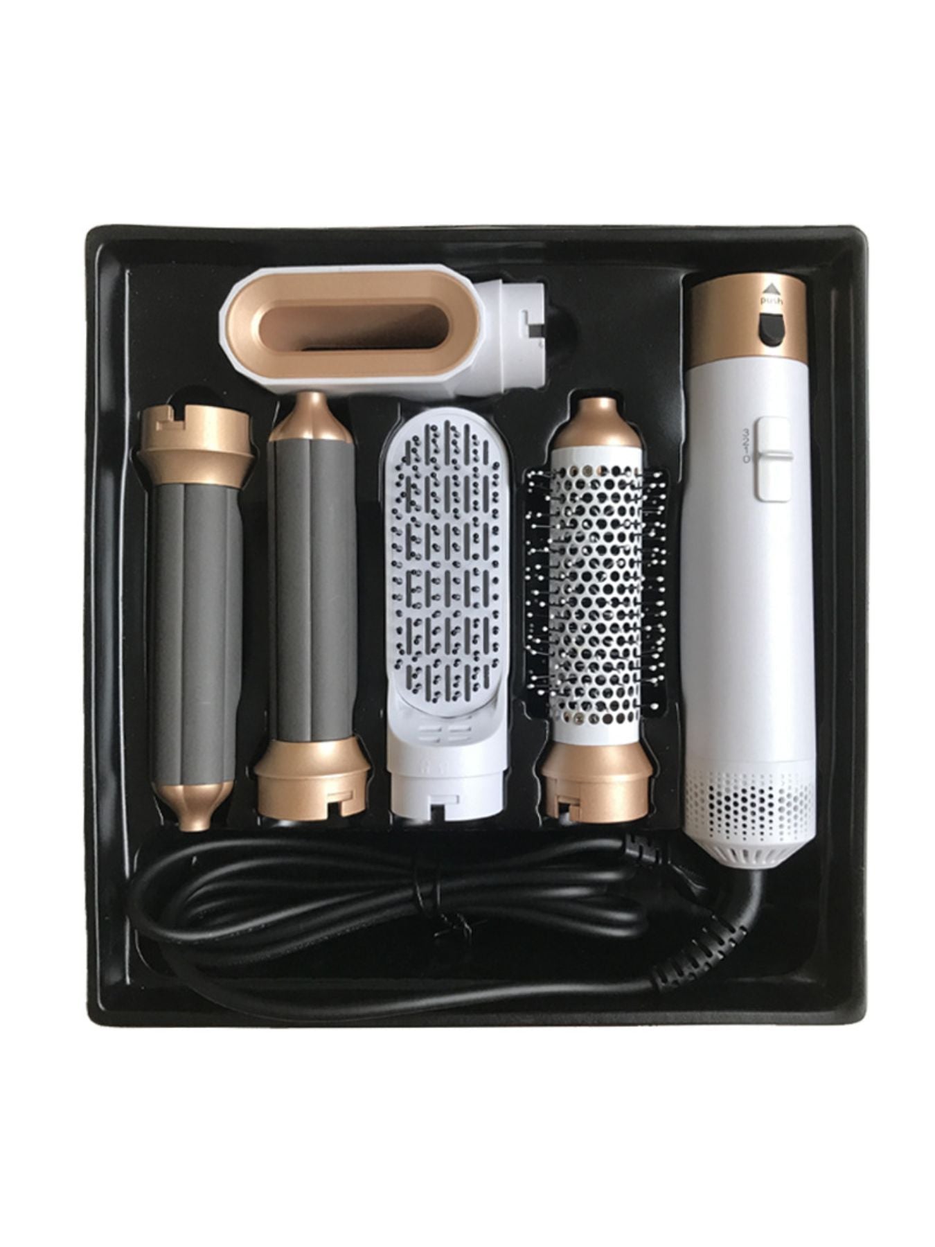 White Trendsi adjustable temperature curling iron with European plug, featuring a ergonomic handle and ceramic barrel for styling.