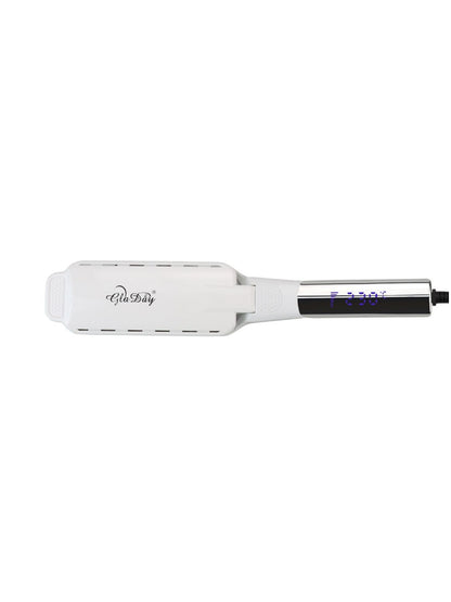 White adjustable temperature hair straightener by Trendsi with European plug, designed for versatile styling and heat control.