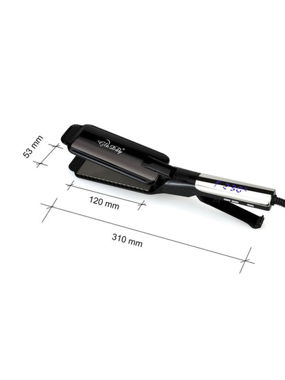 White adjustable temperature hair straightener by Trendsi with European plug, featuring sleek design and ceramic plates.