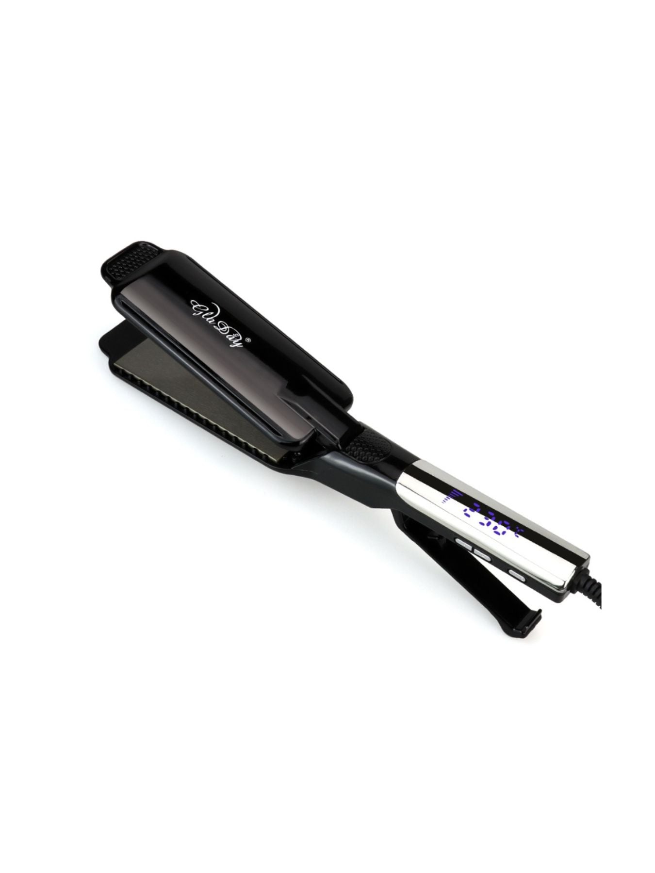 White adjustable temperature hair straightener from Trendsi with European plug, sleek design, and ceramic plates for smooth styling.