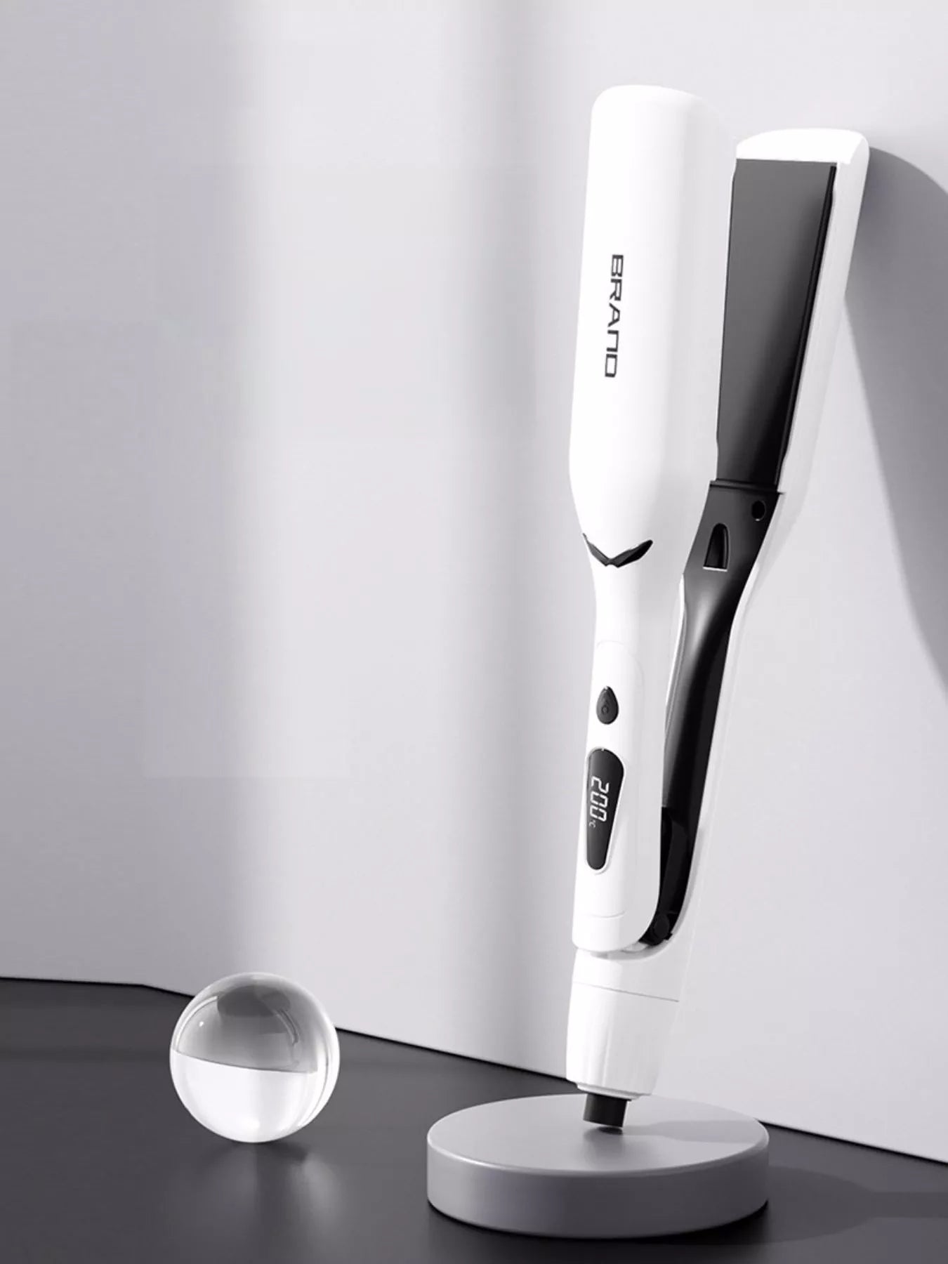 White adjustable temperature hair straightener by Trendsi with European plug, designed for versatile styling and heat control.