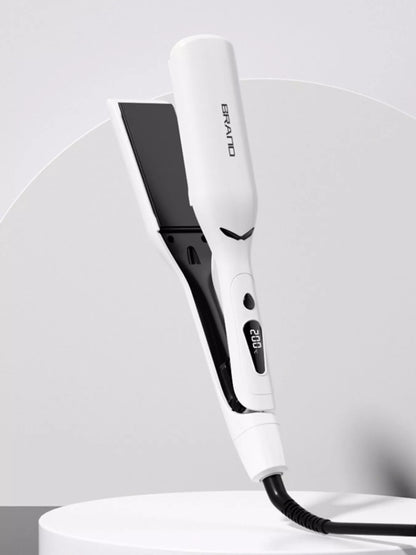 White Trendsi adjustable temperature hair straightener with European plug, featuring a sleek design for smooth, styled hair.
