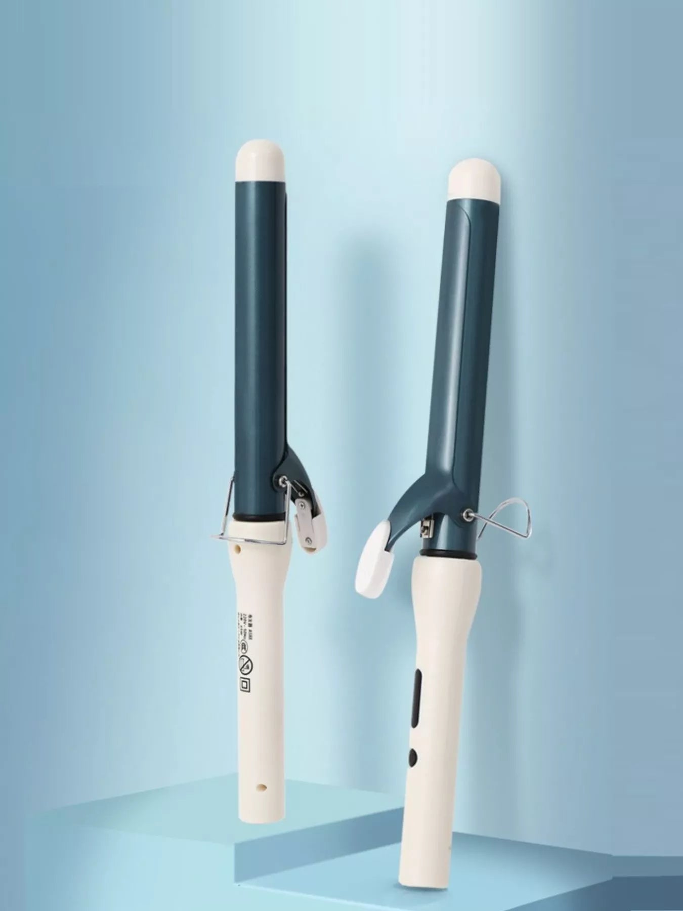 White ceramic curling iron wand by Trendsi with European plug, designed for creating smooth, shiny curls and waves.