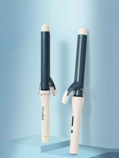 White ceramic curling iron wand by Trendsi with European plug, designed for creating smooth, shiny curls and waves.