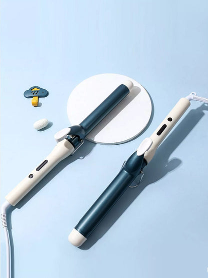 White ceramic curling iron wand with European plug by Trendsi, showcasing a sleek design for creating smooth, styled curls.