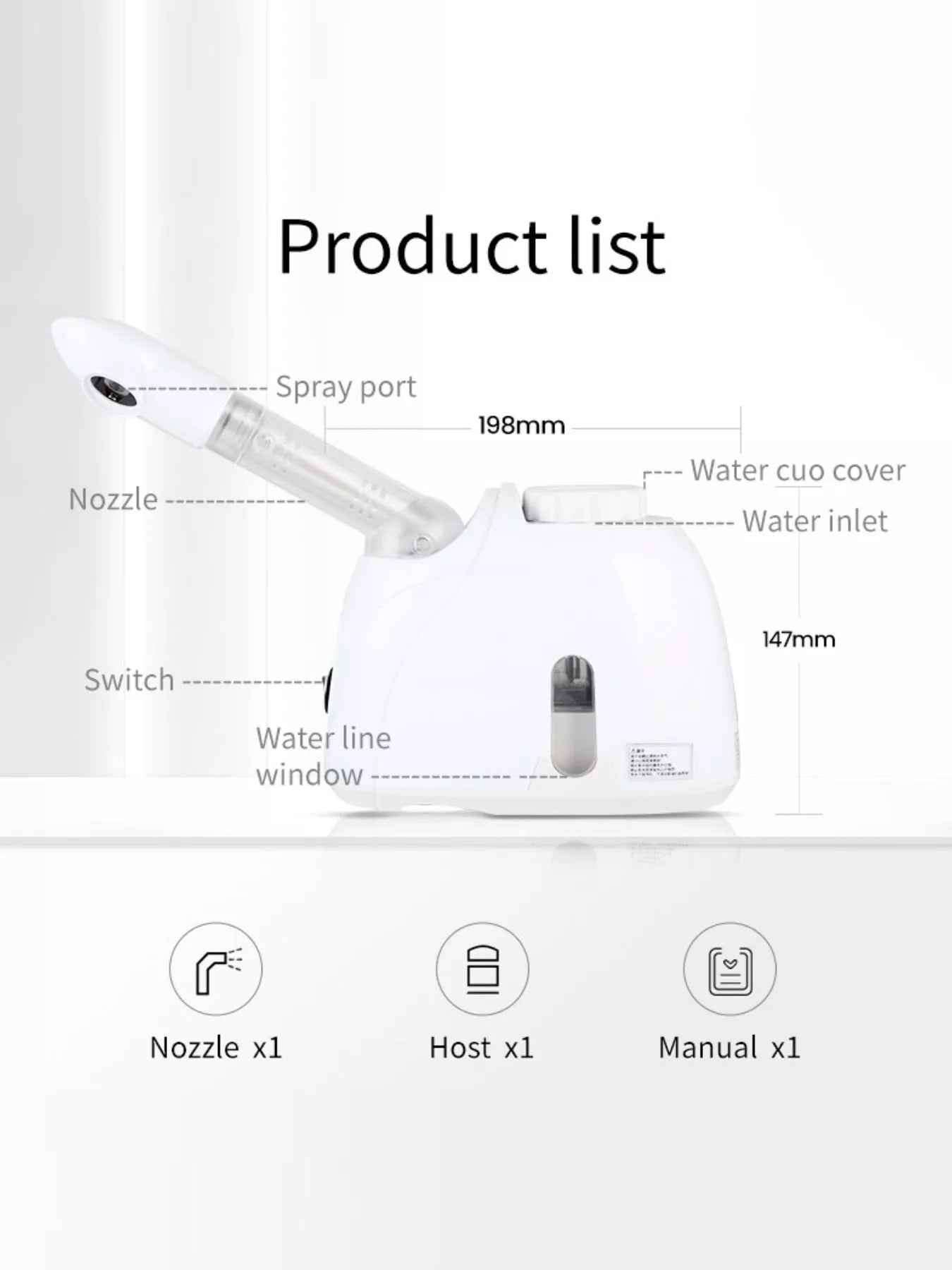 White Trendsi facial steamer deep cleansing beauty device with European plug for skincare and pore opening.