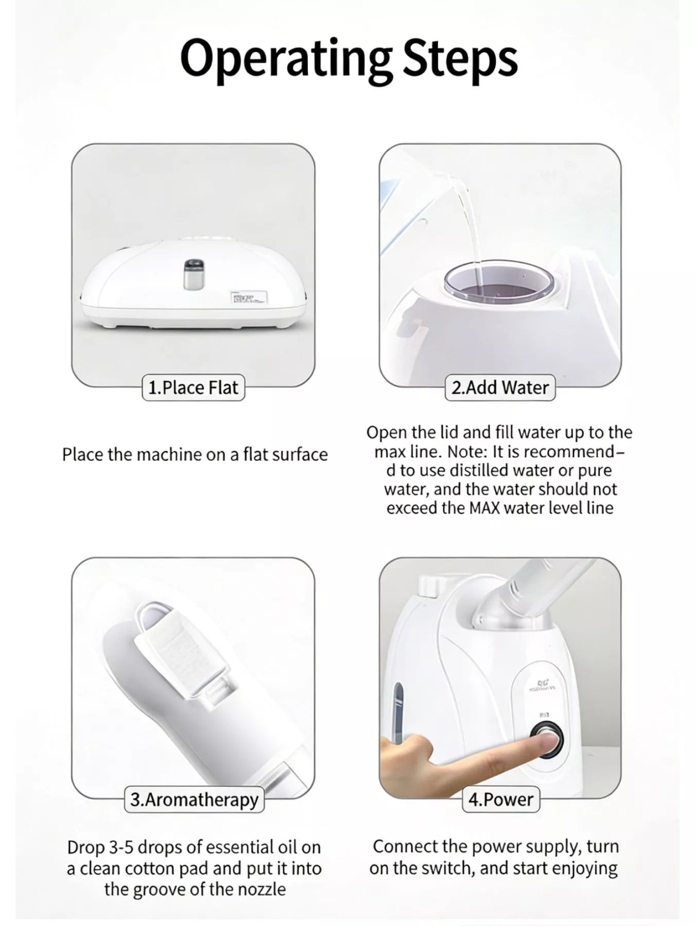 White Trendsi facial steamer deep cleansing beauty device with European plug, showing the compact design and steam outlet.