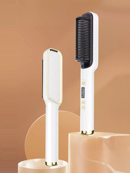 White Trendsi ceramic straightening comb with European plug, fast heating for smooth, straight hair styling.