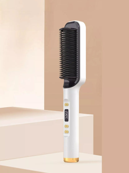 White Trendsi fast heating ceramic straightening comb with European plug, designed for quick, smooth hair styling.