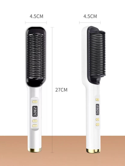 White ceramic straightening comb by Trendsi with European plug, fast heating for quick, smooth hair styling.