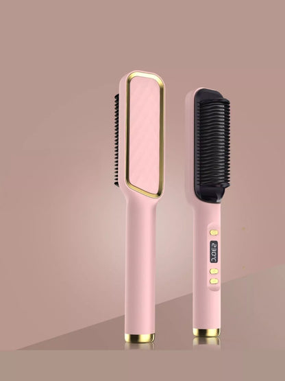 White ceramic straightening comb from Trendsi with European plug, fast heating, ideal for smooth, sleek hair styling.