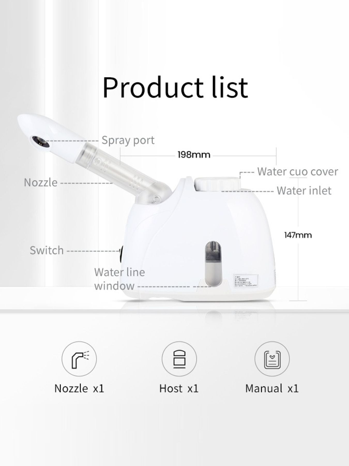 White Trendsi hot steaming facial beauty device with European plug for deep cleansing and skin rejuvenation.