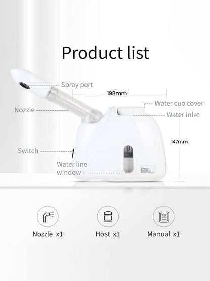 White Trendsi hot steaming facial beauty device with European plug for deep cleansing and skin rejuvenation.