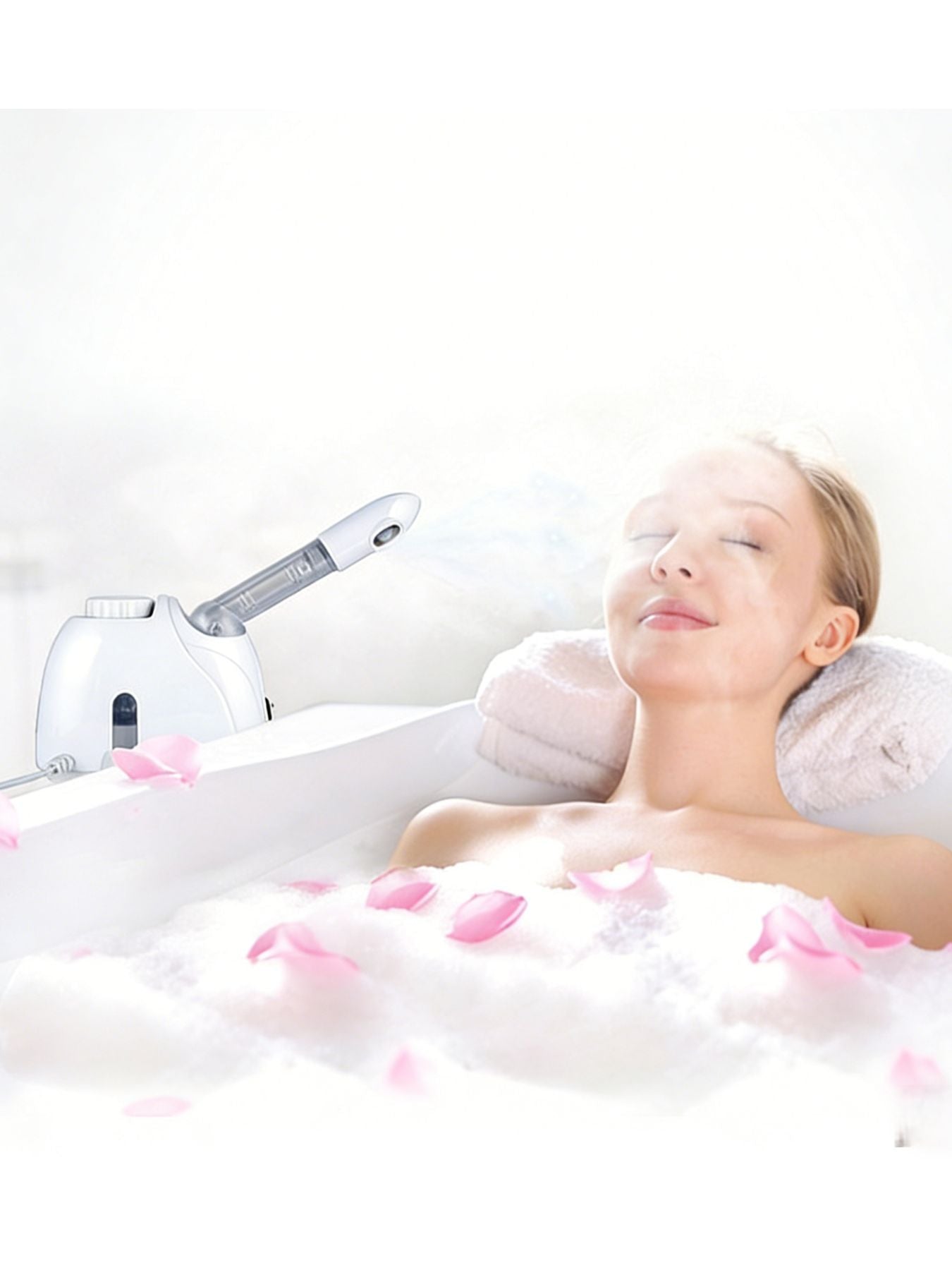 White Trendsi hot steaming facial beauty device with European plug for skincare and facial steaming treatment.