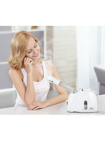 White Trendsi hot steaming facial beauty device with European plug, designed for skincare and facial cleansing.