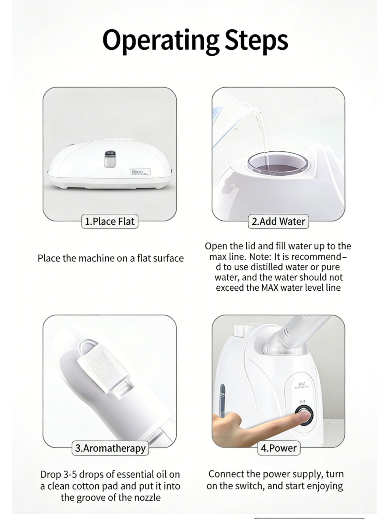 White Trendsi hot steaming facial beauty device with European plug, designed for skincare and facial steaming treatments.