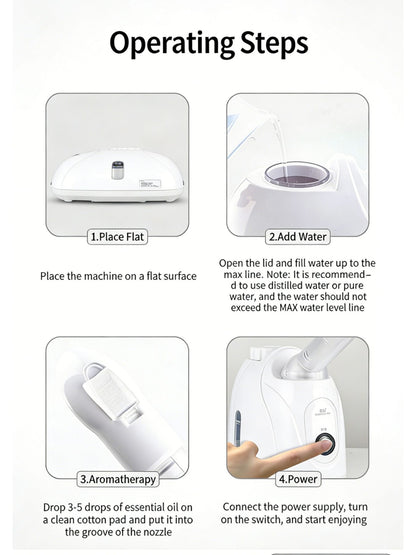 White Trendsi hot steaming facial beauty device with European plug, designed for skincare and facial steaming treatments.